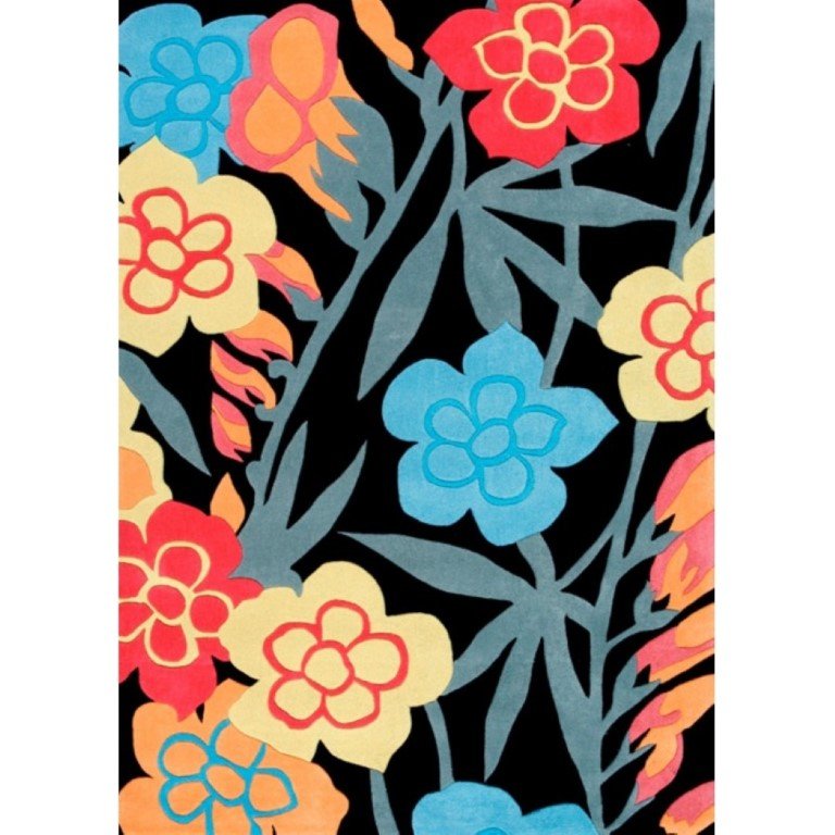 Alfombra Diseño moderno de flores estilo años 70 efecto relieve 423