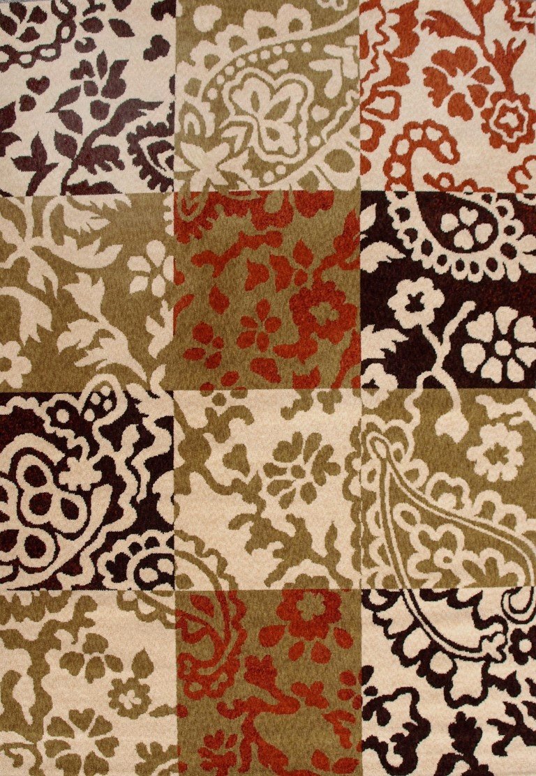 Alfombra Diseño moderno ramas, cachemir y cuadros. 772